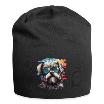 Morkie Dog Breed Pet Cute Graphic with Sunglasses - Jersey Beanie - black - Front