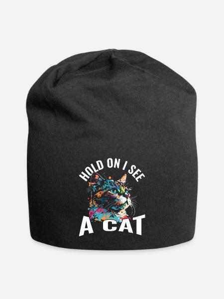 Halte fest, ich sehe eine Katze - Jersey-Beanie - Schwarz