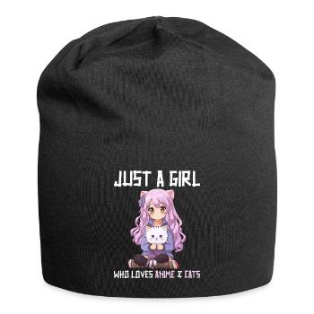 Kawaii Girl Anime Manga Girl and Cat - Jersey Beanie - black - Front