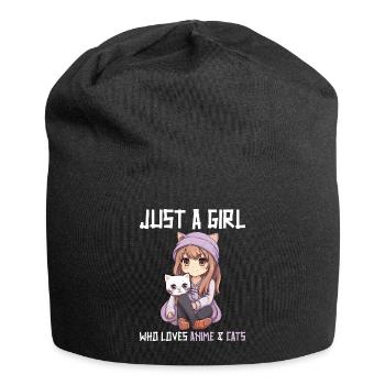 Kawaii Girl Anime Manga Fille et chat - Bonnet en jersey - noir - Devant
