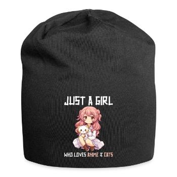 Kawaii Girl Anime Manga Fille et chat - Bonnet en jersey - noir - Devant