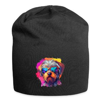 Morkie Dog Breed Colorful Pop Art with sunglasses - Jersey Beanie - black - Front