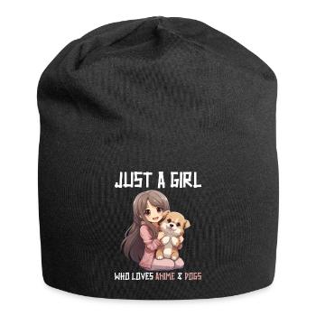 Kawaii Girl Anime Manga Fille et Chien - Bonnet en jersey - noir - Devant