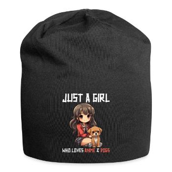 Kawaii Girl Anime Manga Fille et Chien - Bonnet en jersey - noir - Devant