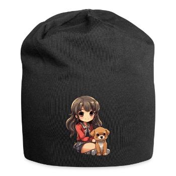 Kawaii Girl Anime Manga Fille et Chien - Bonnet en jersey - noir - Devant