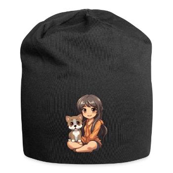 Kawaii Girl Anime Manga Fille et Chien - Bonnet en jersey - noir - Devant