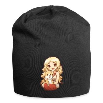 Kawaii Girl Anime Manga Fille et Chien - Bonnet en jersey - noir - Devant