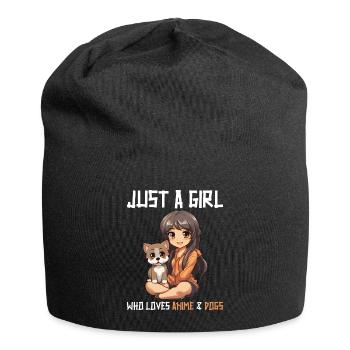 Kawaii Girl Anime Manga Fille et Chien - Bonnet en jersey - noir - Devant
