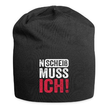 Lustiger Spruch: N Scheiß muss ich - Jersey-Beanie - Schwarz - Vorne