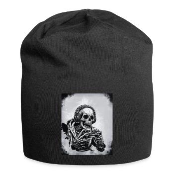 Skelett mit Gamecontroller und Kopfhörern - Jersey-Beanie - Schwarz - Vorne