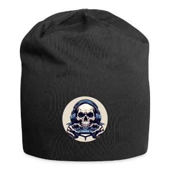 Skelett mit Gamecontroller. Design für Gamer - Jersey-Beanie - Schwarz - Vorne