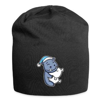 Nilpferd mit Kissen und Schlafmütze - Jersey-Beanie - Schwarz - Vorne