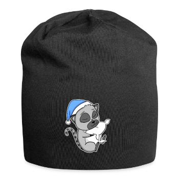 Lemur mit Kissen und Schlafmütze - Jersey-Beanie - Schwarz - Vorne