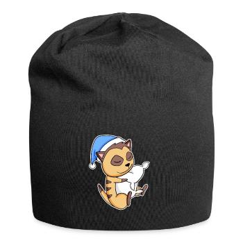 Meerkat with pillow and sleepy cap - Jersey Beanie - black - Front