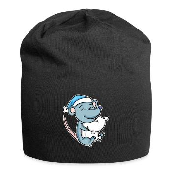 Maus mit Kissen und Schlafmütze - Jersey-Beanie - Schwarz - Vorne