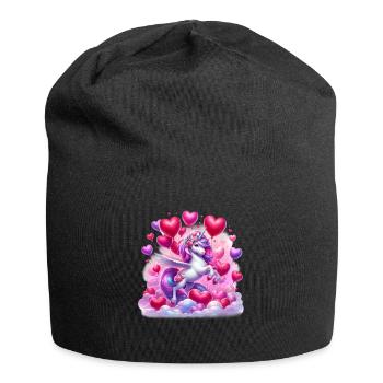 Einhorn Herz Ballons Liebe Valentinstag - Jersey-Beanie - Schwarz - Vorne