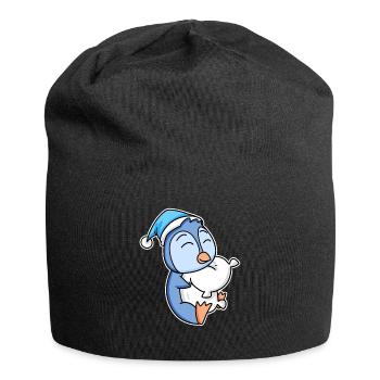 Pinguin mit Kissen und Schlafmütze - Jersey-Beanie - Schwarz - Vorne