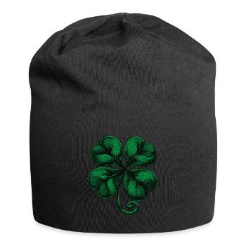 Green four-leaf clover - Jersey Beanie - black - Front