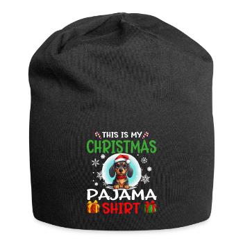 Dachshund Doxie Dog Christmas Pajama Merry X-mas - Jersey-Beanie - Schwarz - Vorne