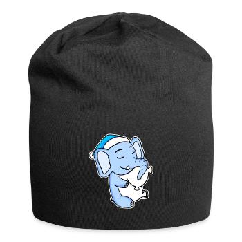 Elefant mit Kissen und Schlafmütze - Jersey-Beanie - Schwarz - Vorne