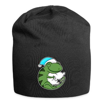 Caméléon avec oreiller et bonnet de sommeil - Bonnet en jersey - noir - Devant