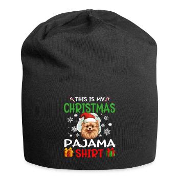 Pomeranian Pom Dog Christmas Pajama Merry X-mas - Jersey Beanie - black - Front
