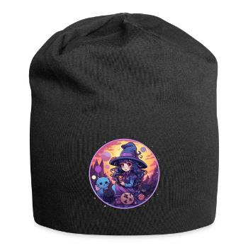 Kawaii Chibi Hexe Halloween Verkleidung Anime - Jersey-Beanie - Schwarz - Vorne