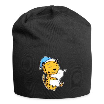 Guépard avec oreiller et bonnet de nuit - Bonnet en jersey - noir - Devant