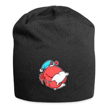 Krabbe mit Kissen und Schlafmütze - Jersey-Beanie - Schwarz - Vorne