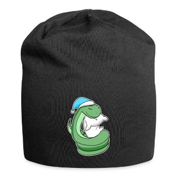 Snake with pillow and sleepy cap - Jersey Beanie - black - Front