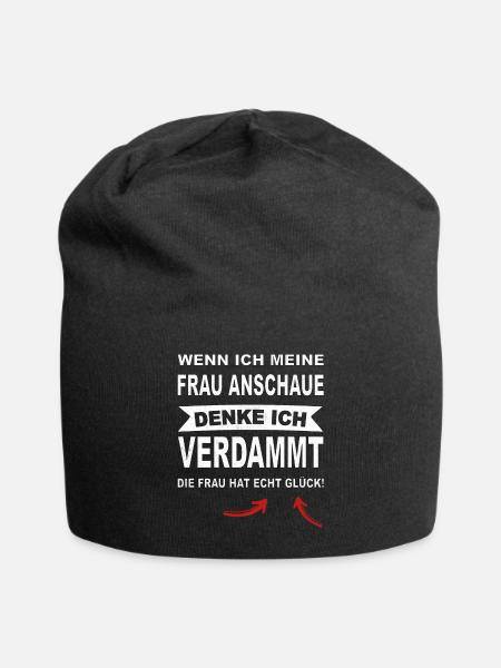 Meine Frau hat echt Glück, lustiges humor design - Jersey-Beanie - Schwarz