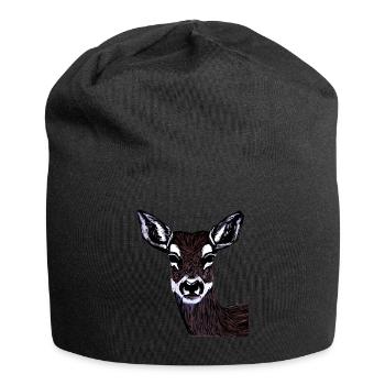 Rothirsch Tiergesicht Waldtier Motiv - Jersey-Beanie - Schwarz - Vorne