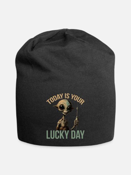 Lustige Alien-Sonde Weltrauminvasion UFO Glückstag - Jersey-Beanie - Schwarz