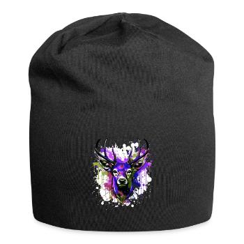 Hirsch Kopf Porträt Bunt - Jersey-Beanie - Schwarz - Vorne