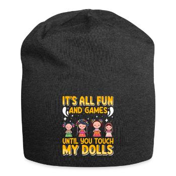 Sammlerpuppe Porzellanpuppe Antike - Jersey-Beanie - Anthrazit - Vorne