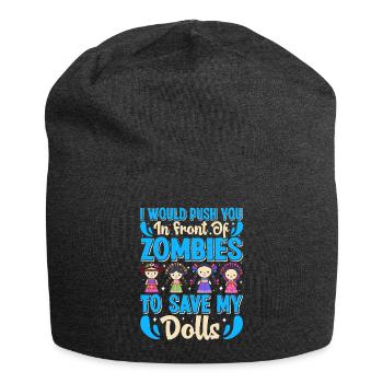Sammlerpuppe Porzellanpuppe Antike - Jersey-Beanie - Anthrazit - Vorne