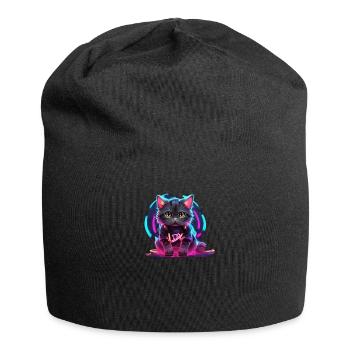 Design de chat néon - Bonnet en jersey - noir - Devant