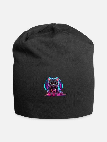 Neon Katzen Design - Jersey-Beanie - Schwarz