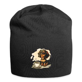 Cute Dachshund Doxie with a Cup of Coffee Wiener - Jersey Beanie - black - Front