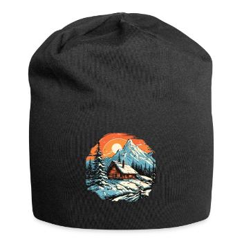 Cabane d’hiver Montagnes Skieurs Ski - Bonnet en jersey - noir - Devant