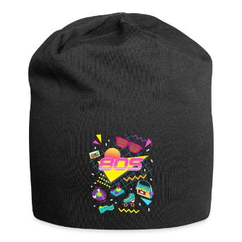 80s Themed Party Costume Outfit - Jersey Beanie - black - Front