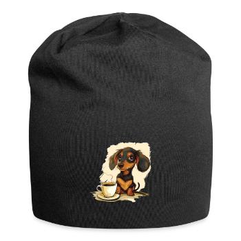 Cute Dachshund Doxie with a Cup of Coffee Wiener - Jersey Beanie - black - Front