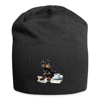 Cute Dachshund Doxie with a Cup of Coffee Wiener - Jersey Beanie - black - Front