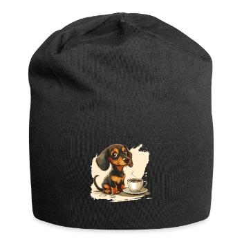Cute Dachshund Doxie with a Cup of Coffee Wiener - Jersey Beanie - black - Front
