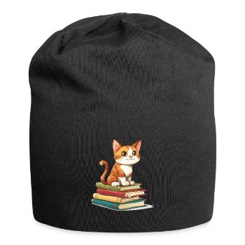 Cats and Books Reading Bookworm Funny & Cute - Jersey-Beanie - Schwarz - Vorne