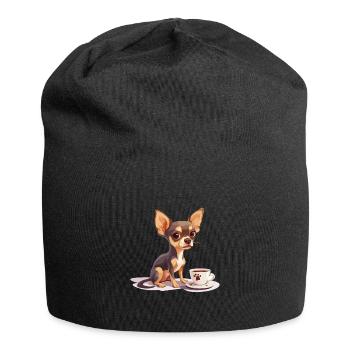 Chihuahua mignon avec une tasse de café Chiwawa - Bonnet en jersey - noir - Devant