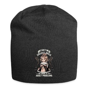 Sammlerpuppe Porzellanpuppe Antike - Jersey-Beanie - Anthrazit - Vorne