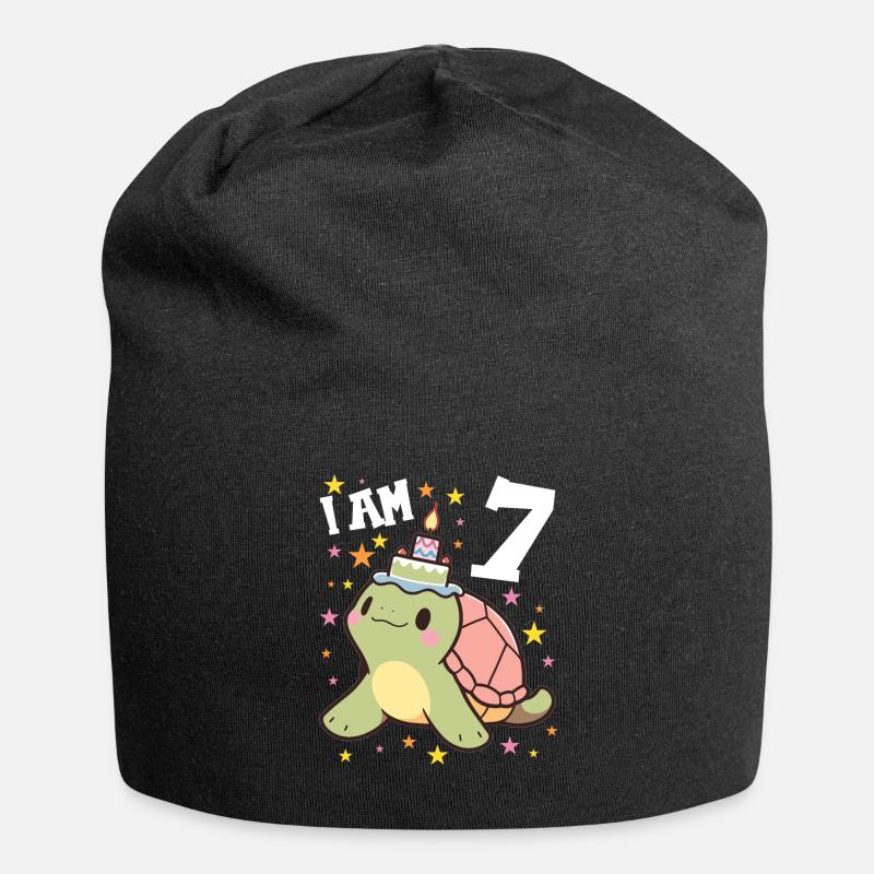 Ich bin 7 Schildkröten Schildkröte 7. Geburtstag - Jersey-Beanie - Schwarz