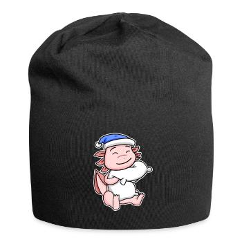 Axolotl with pillow and sleepy cap - Jersey Beanie - black - Front