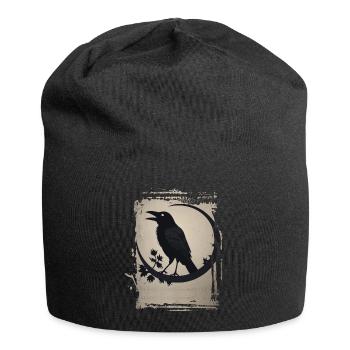 Rabe auf Ast sitzend - Jersey-Beanie - Schwarz - Vorne